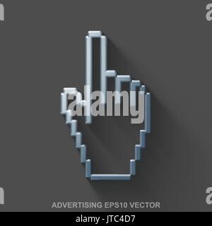 Flat metallic advertising 3D icon. Polished Steel Mouse Cursor on Gray background. EPS 10, vector. Stock Vector
