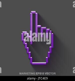 Flat metallic marketing 3D icon. Purple Glossy Metal Mouse Cursor on Gray background. EPS 10, vector. Stock Vector
