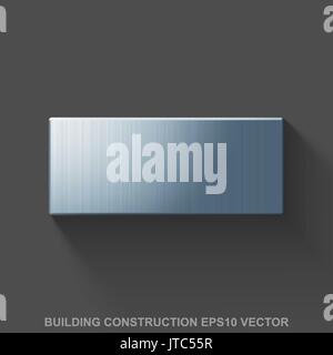 Flat metallic building construction 3D icon. Polished Steel Bricks on Gray background. EPS 10, vector. Stock Vector