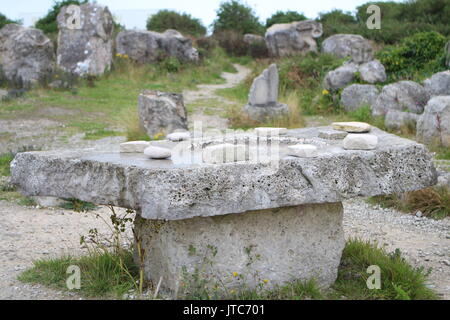 Sculptures at Portland Quarry, home to Portland limestone. Stock Photo