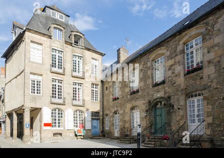 Smart stone houses in the medieval french town of Dinan in Brittany, North West France Stock Photo