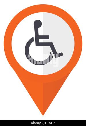 Wheelchair orange pointer vector icon in eps 10 isolated on white background. Stock Vector