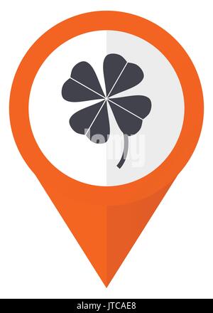 Four-leaf clover orange pointer vector icon in eps 10 isolated on white background. Stock Vector