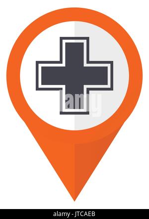 Pharmacy orange pointer vector icon in eps 10 isolated on white background. Stock Vector