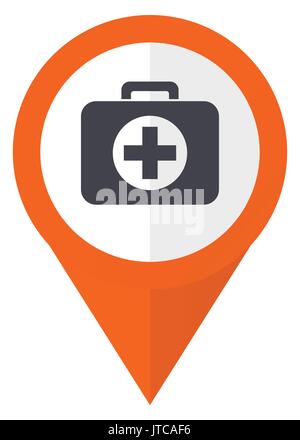 First aid orange pointer vector icon in eps 10 isolated on white background. Stock Vector