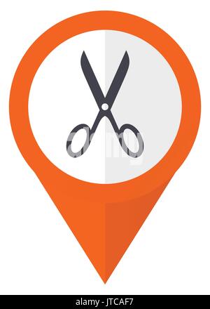 Scissors orange pointer vector icon in eps 10 isolated on white background. Stock Vector