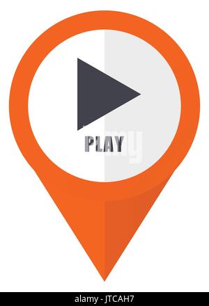 Play orange pointer vector icon in eps 10 isolated on white background. Stock Vector