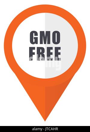 Gmo free orange pointer vector icon in eps 10 isolated on white background. Stock Vector