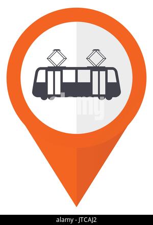 Tram orange pointer vector icon in eps 10 isolated on white background. Stock Vector