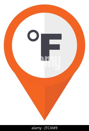 Fahrenheit orange pointer vector icon in eps 10 isolated on white background. Stock Vector