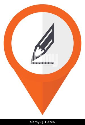 Pencil orange pointer vector icon in eps 10 isolated on white background. Stock Vector
