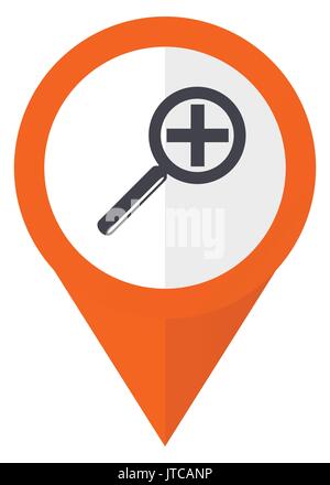 Lens orange pointer vector icon in eps 10 isolated on white background. Stock Vector