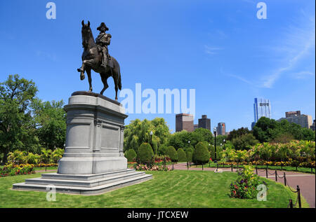 Equestrian George Washington Monument at Public Garden in Boston, USA Stock Photo