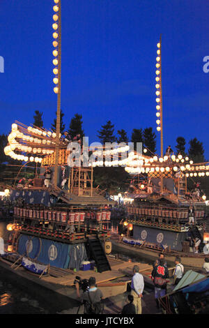 Japan, Tsushima, Owari Tenno Matsuri, festival, boat, people, installing paper lanterns, Stock Photo
