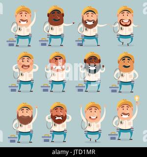 Set of electrician flat icons Stock Vector