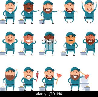 Set of flat plumber icons Stock Vector