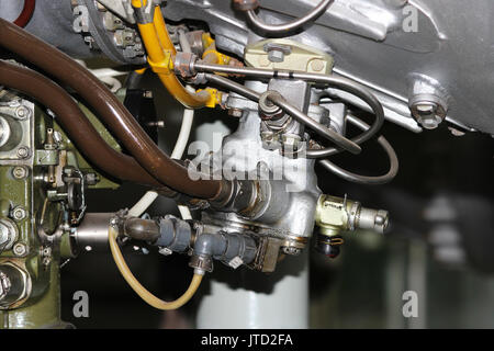 the internal structure of the aircraft engine, army aviation, military aircraft and aerospace industry Stock Photo