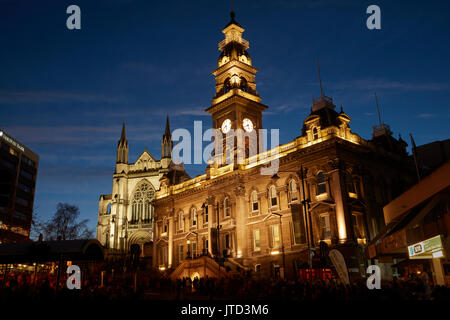 St Paul's Cathedral and Municipal Chambers at night, Octagon, Dunedin, South Island, New Zealand Stock Photo