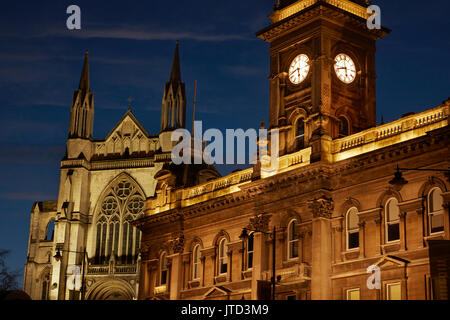 St Paul's Cathedral and Municipal Chambers at night, Octagon, Dunedin, South Island, New Zealand Stock Photo