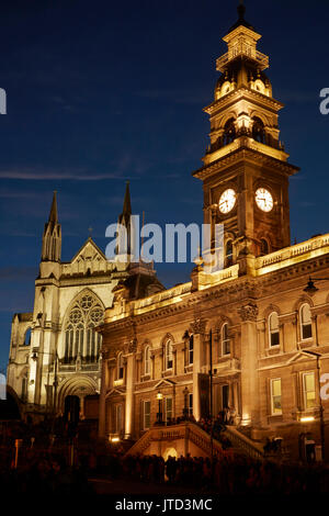 St Paul's Cathedral and Municipal Chambers at night, Octagon, Dunedin, South Island, New Zealand Stock Photo