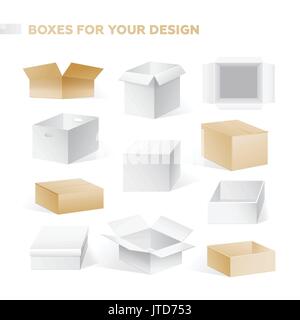 Boxes - realistic vector set of cardboard containers clip art Stock Vector