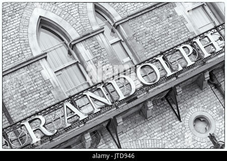 Macdonald Randolph Hotel at Beaumont St, Oxford, Oxfordshire UK in August - detail Stock Photo