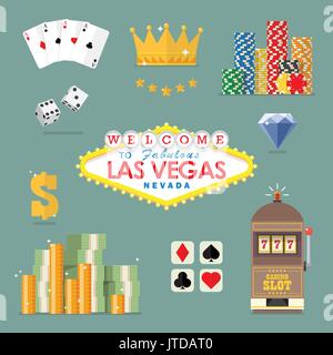 Las vegas icon set. Flat style icon vector illustration Stock Vector