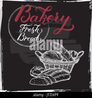 Bakery template with hand lettering on black background Stock Vector