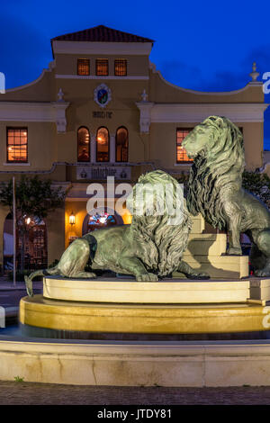 San Marco Lion Fountain at Twilight, Jacksonville, Florida Stock Photo