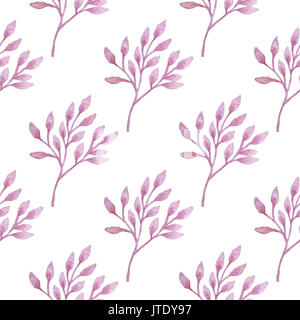 Floral watercolor seamless pattern with pink branch on a white background Stock Photo