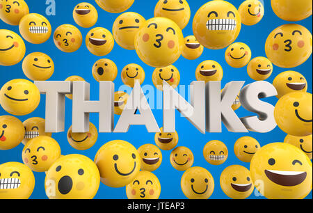 Thank you sign and word with happy emoticon symbol on a computer key ...