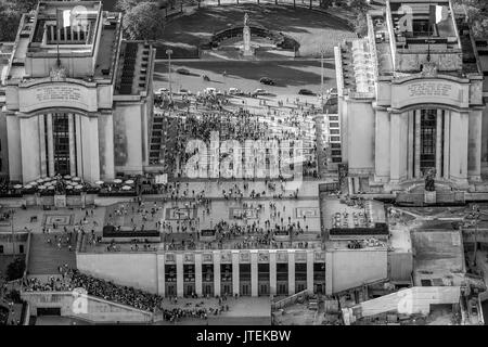 Trocadero Square in Paris - a very busy place - aerial view Stock Photo