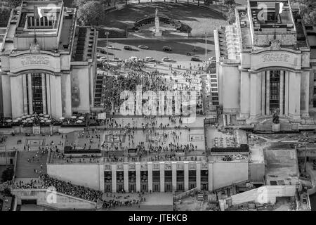 Trocadero Square in Paris - a very busy place - aerial view Stock Photo