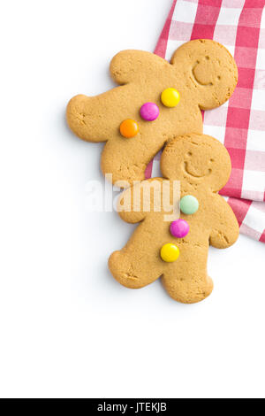Two sweet gingerbread men isolated on white background. Stock Photo
