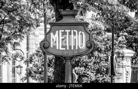 Metro sign in Paris - Subway station Stock Photo