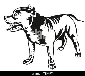 Decorative portrait of standing in profile American Pit Bull Terrier, vector isolated illustration in black color on white background Stock Vector
