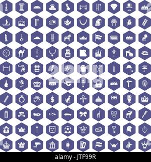 100 crown icons hexagon purple Stock Vector