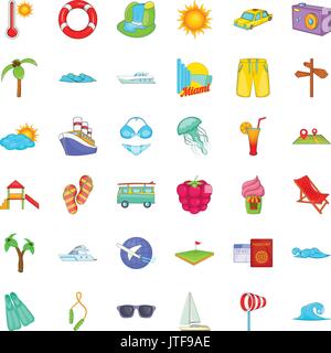 Big vacation icons set, cartoon style Stock Vector
