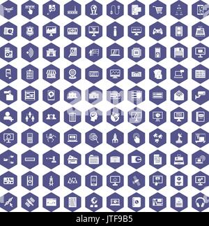 100 database icons hexagon purple Stock Vector