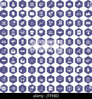 100 data exchange icons hexagon purple Stock Vector