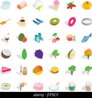 Vegan icons set, isometric style Stock Vector