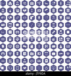 100 department icons hexagon purple Stock Vector