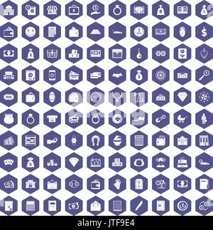 100 deposit icons hexagon purple Stock Vector