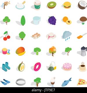 Vegetarian burger icons set, isometric style Stock Vector