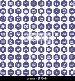 100 device app icons hexagon purple Stock Vector