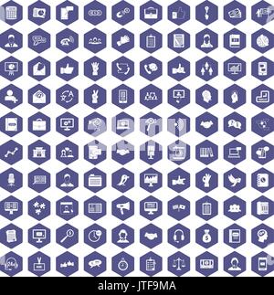 100 dialog icons hexagon purple Stock Vector