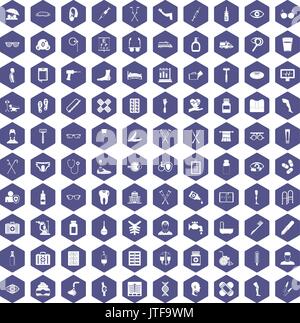 100 disabled healthcare icons hexagon purple Stock Vector