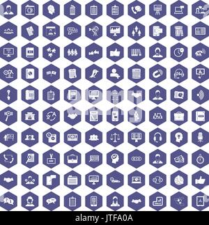 100 discussion icons hexagon purple Stock Vector