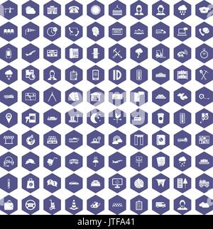 100 dispatcher icons hexagon purple Stock Vector