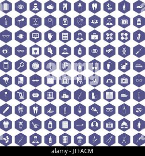 100 doctor icons hexagon purple Stock Vector